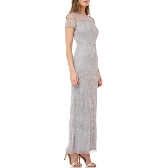 Gray Flutter Sleeve Prom Gown - Picture 5 of 6